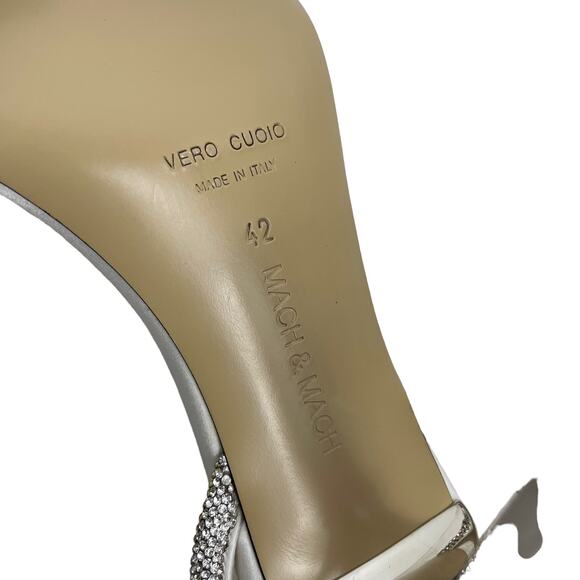 Mach & Mach Double Strap Square Toe Bow Sandals Satin White Size 42 - Picture 11 of 12